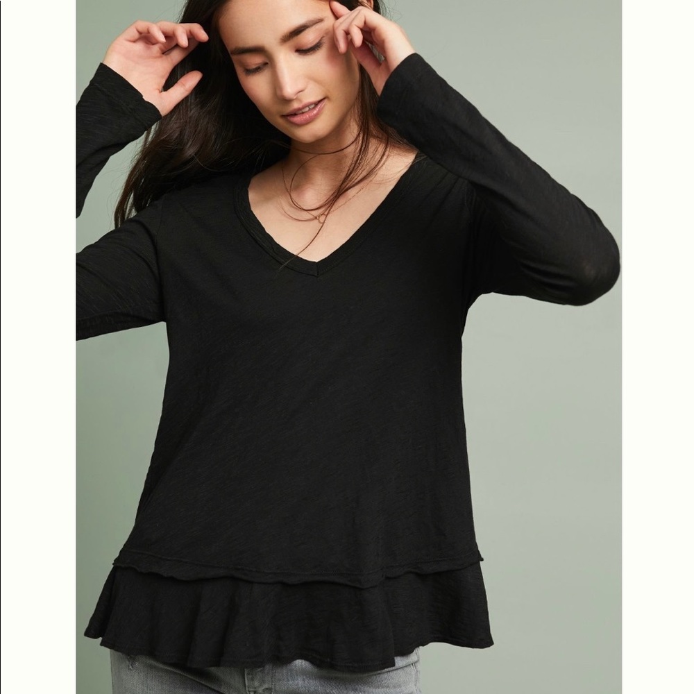 Left of Center by Anthropologie V Neck Ruffle Tee